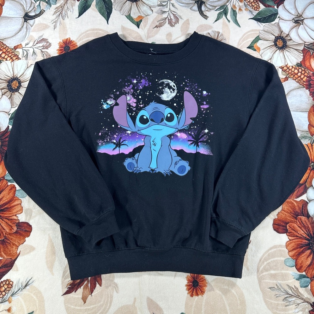 Disney Lilo Stitch Girls Jumbo Graphic Crewneck Sweatshirt Black Size Medium 7-9
